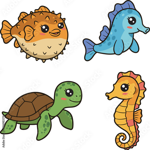 Playful marine animal stickers,