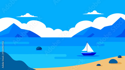 Graphic Background Scene of Tranquil Bay Blue Sky for Web Design