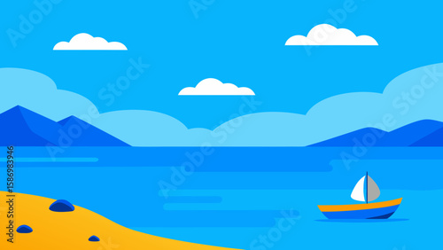Peaceful Background Scene Illustration of Bay for Calm Digital Projects