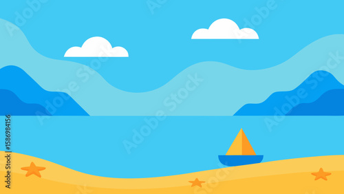 Flat Design Background Scene of Peaceful Ocean for Modern Digital Use