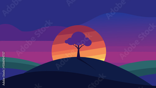 Twilight Scene Background with Lone Tree for Evocative Digital Design