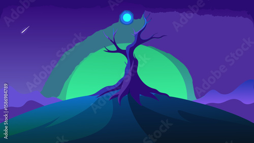 Background Scene a Fantasy Landscape with an Enchanted Green Field