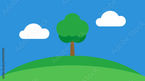 Background Scene a Minimalist Landscape with a Single Green Hill