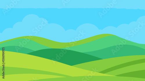 Bright Crisp Day Background Scene Vibrant Green Fields and Sky