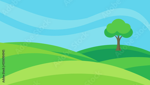 Background Scene Gentle Undulating Green Hills and Serene Sky