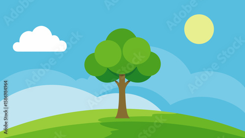 Background Scene a Solitary Lush Green Tree Standing in a Field