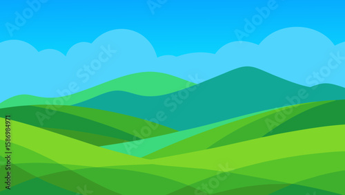 Digital Matte Painting of a Simplistic Natural Green Landscape