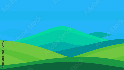 Vector Style Scenic Background with Clear Demarcation of Greenery