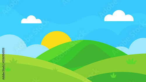 Cheerful and Optimistic Background Scene with Vibrant Green Hills