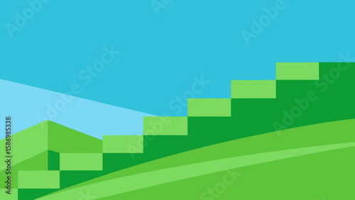 Bright and Airy Background Illustration of Green Fields and Sky