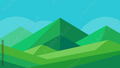 Geometric Background Scene Overlapping Shapes of Green Fields