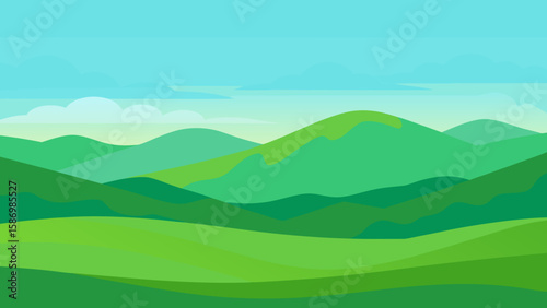 Digital Illustration of an Idyllic Meadow Landscape and Greenery