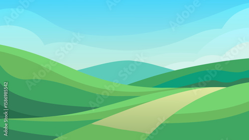Vector Art Background of Smooth Verdant Hills and Serene Nature