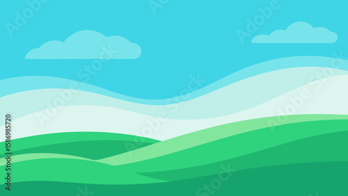Background Design Gentle Green Swells Under a Clear Blue Sky