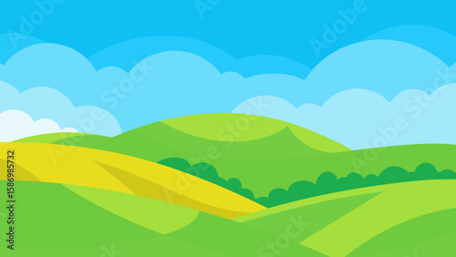 Background with Vibrant Spring Colors Bright Green Hills and Charm