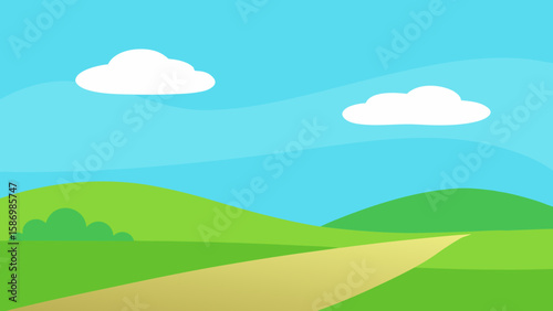 Open Landscape Background Soft Green Mounds Leading to the Horizon