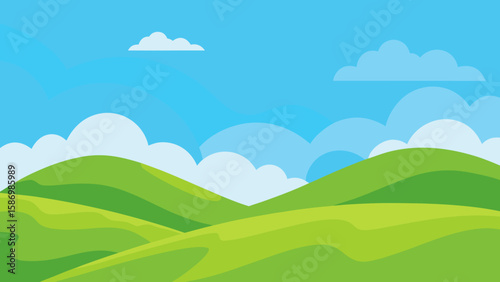 Wide Angle Background View of Gentle Green Hills and Broad Sky