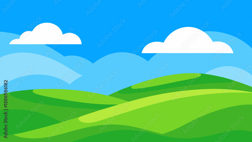 Obraz premium Bright Clear Day in a Stylized Landscape with Deep Green Tones