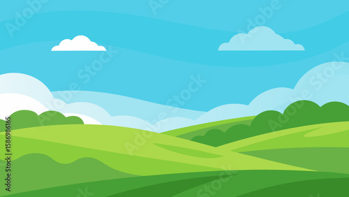 Calm and Open Background Scene with Rolling Green Hills and Sky