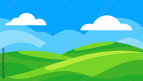 Bright Clear Day in a Stylized Landscape with Deep Green Tones