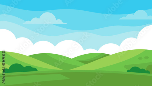 Wide Shot of a Peaceful Green Countryside with Soft Natural Light