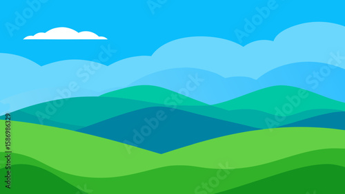 Minimalist Background Scene Featuring Several Green Hills and Serenity