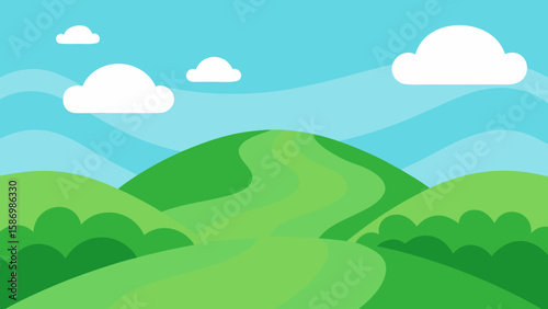 Smooth Undulating Verdant Green Mounds Leading to the Horizon