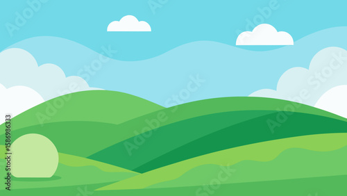 Pastoral Scene of Lush Spring Green Hills with a Delightful Ambiance