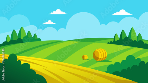 Tranquil Rural Background Vector Art with Gentle Green Slopes