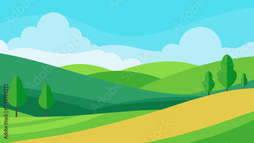 Inviting Vector Landscape with Soft Undulating Hills and Greenery