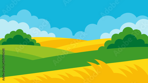 Simple Idyllic Background Scene with Layered Green Hills and Serenity