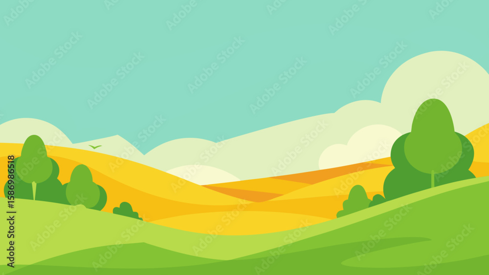 Obraz premium Tranquil Background Illustration Featuring Green Fields and Open Space