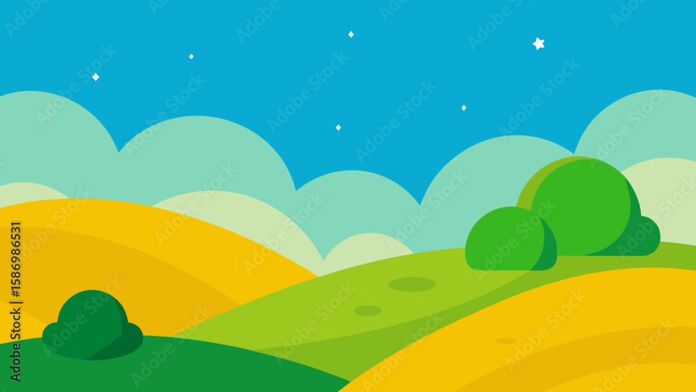 Obraz premium Serene Landscape Illustration for Children a Friendly Nature Background
