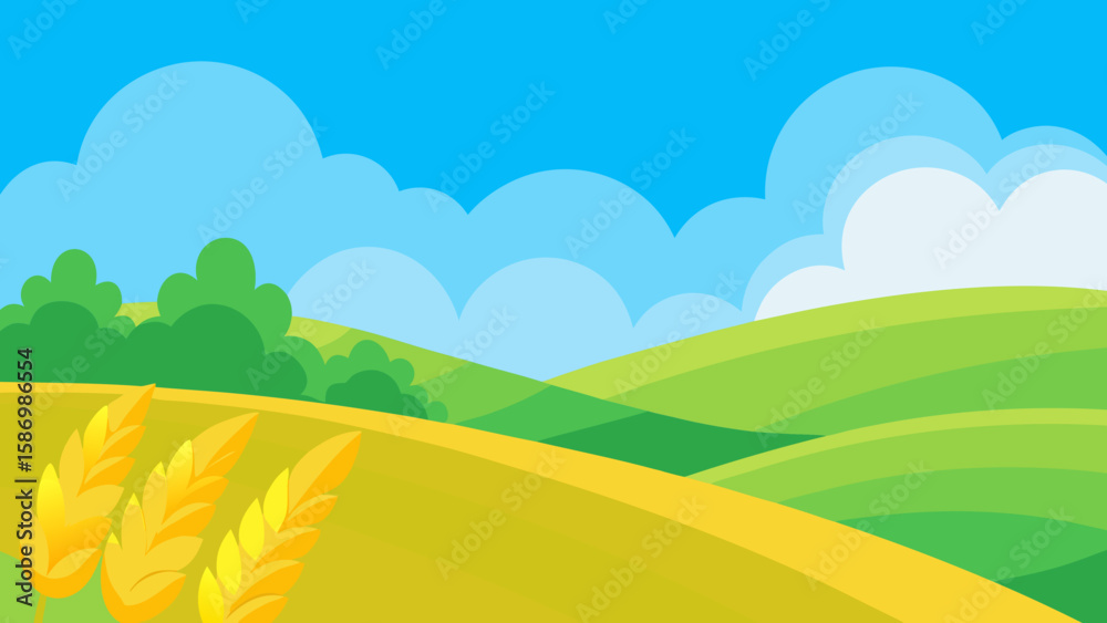 Obraz premium Vibrant Cartoon Background Depicting Rolling Green Hills for Any Project