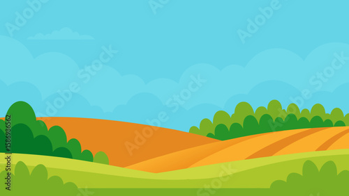 Cheerful Flat Illustration of a Countryside Pasture a Simple Nature Scene