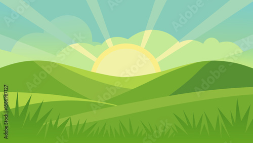 Bright Morning Light Casting Soft Highlights on Green Grass