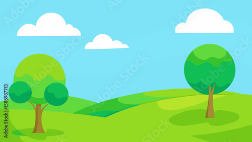 Background Scene Vibrant Pastoral Setting with Green Hills New