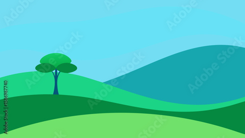 Background Scene Featuring a Minimalist Green Landscape Fresh