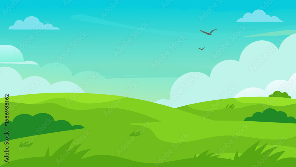 Obraz premium Background Scene of an Endless Plain of Lush Green