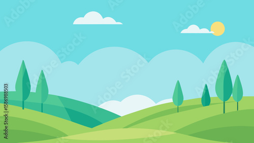 Background Scene Verdant Undulating Green Landscape