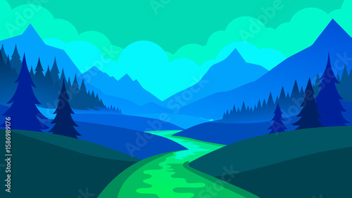 Vibrant Stylized Background Scene with Intense Green Tones