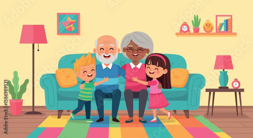 Happy Family Hugging on the Couch