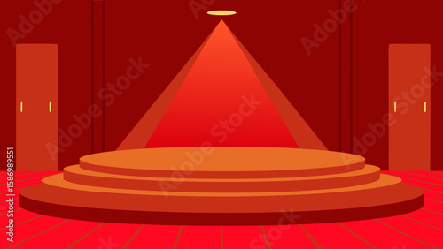 An Empty Grand Hall Stage with Opulent Red Velvet