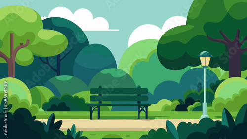 Background Scene of a Park Emphasizing a Lush Green Lawn