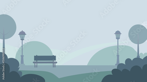 Background Scene of a Park During a Quiet Misty Morning