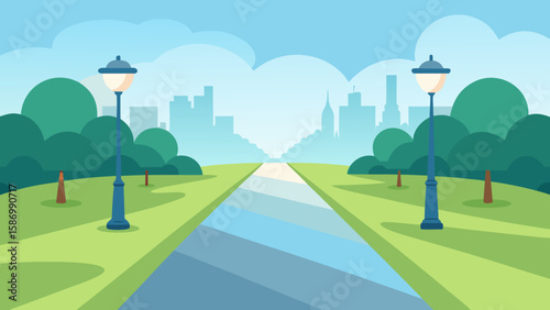 Background Scene of a Park Designed for Early Morning Walks