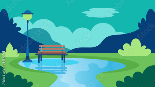 Background Scene of a Park with a Small Stylized Pond