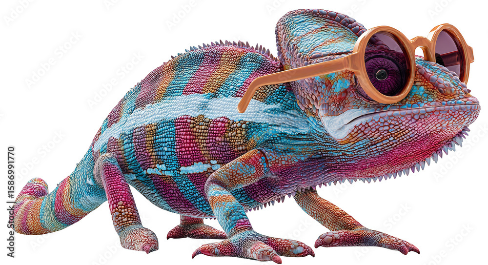 Obraz premium Lizard and chameleon isolated on white background with vivid reptile features and natural details