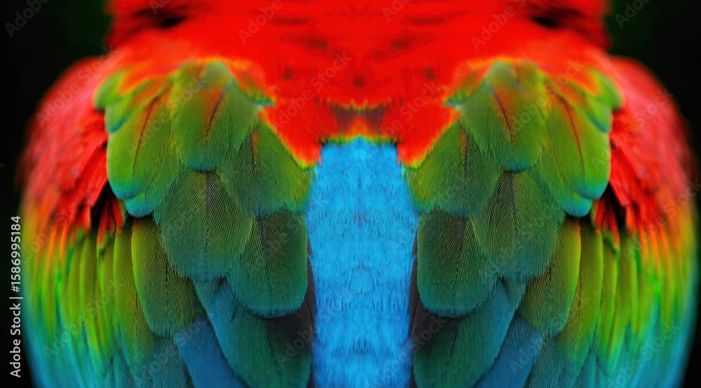 Obraz premium Colorful feather detail; red, green, blue plumage background texture