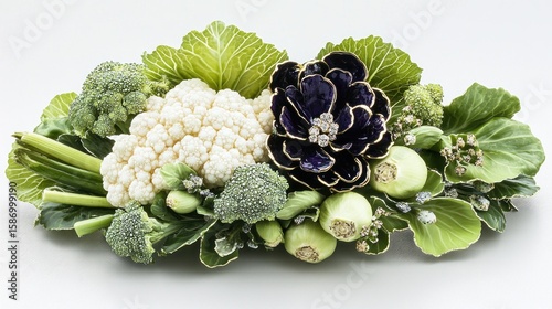 Elegant Vegetable and Jewel Arrangement: A Stunning Still Life